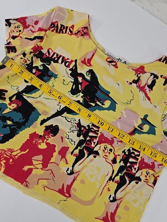 VINTAGE Joseph A. Colorful Paris Dance Print CROP TOP SZ MED Multicolor Abstract - Picture 14 of 16